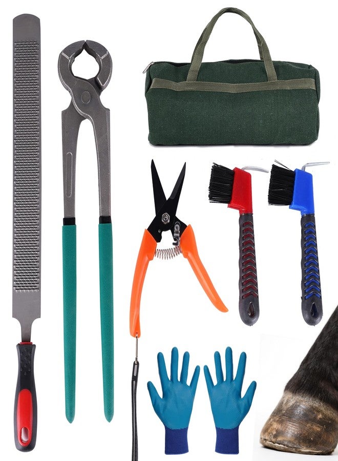Epidioxi 14-inchHorse Farrier Tool Kit - 7pcs, Carbon Steel Hoof Nipper, Rasp File, Hoof Trimmers, 2 Brushes, Storage Bag & Gloves for Horse, Goat, Pig, Donkey - Image 1